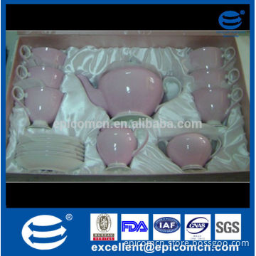 2014 stock for promotion pink bone china tea set in gift box